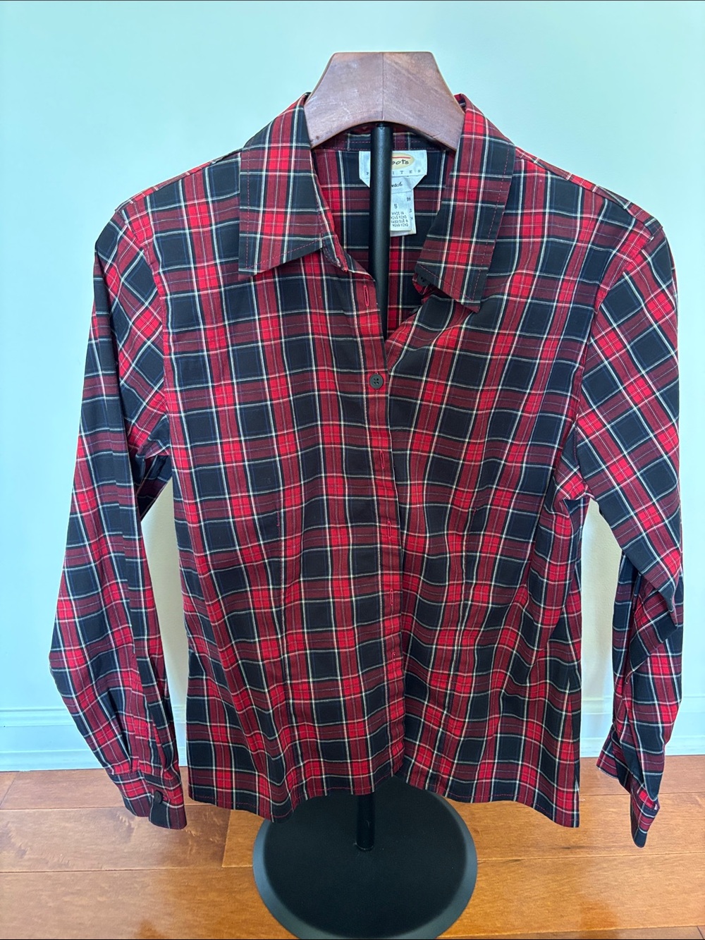 Talbots Red‎ Plaid Button Down Shirt Womens Size SP Petite